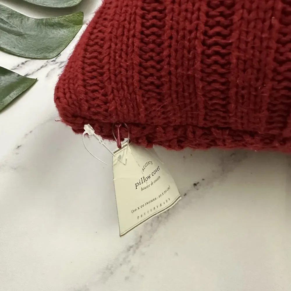 Pottery Barn Sweater Knit Throw Pillow New Red Cover Down Fill Insert 20x20